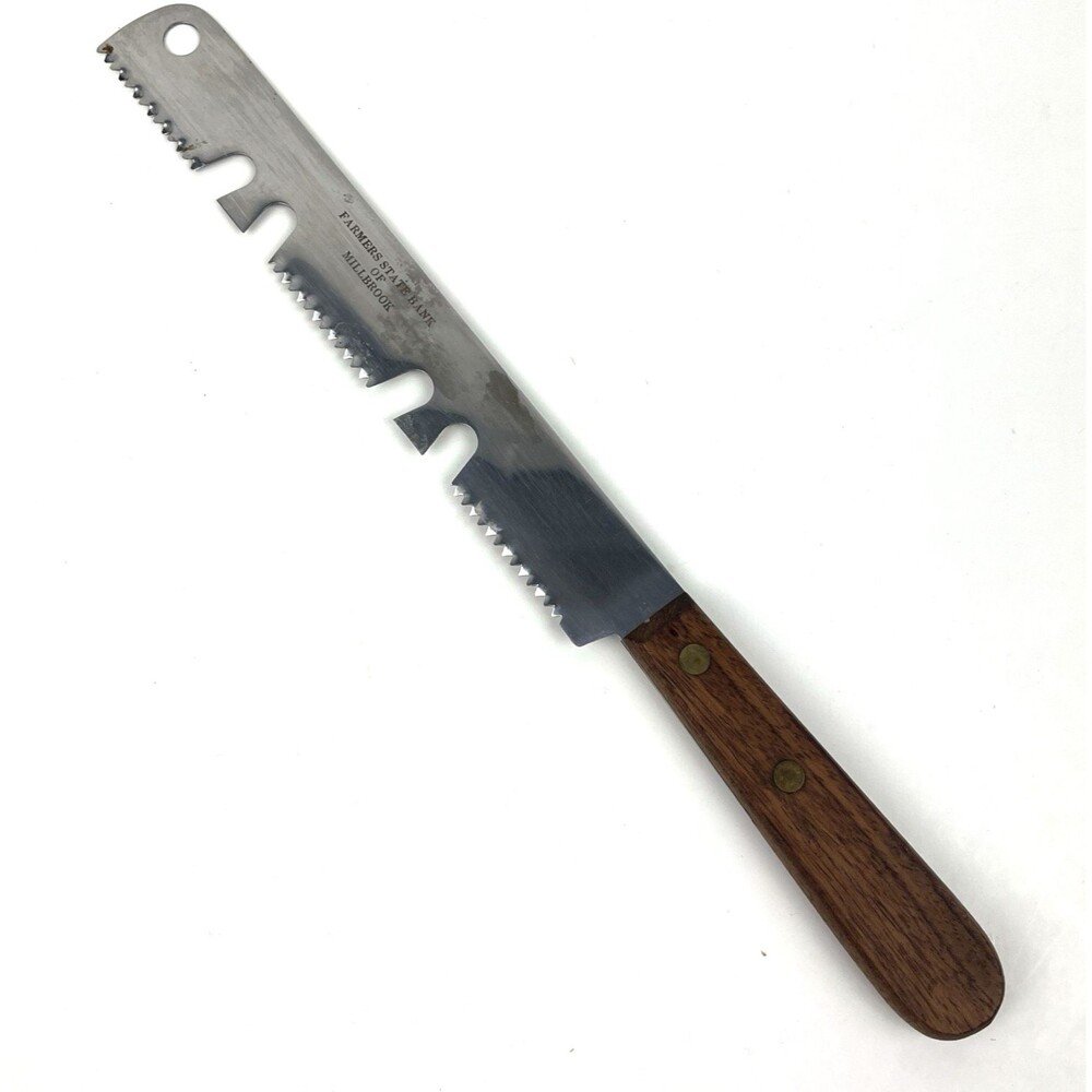 VTG  Stainless Steel Frozen Food Knife 8" Blade Wood Handle Serrated 1960s MCM